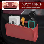 Car Trash Can, Leather Waterproof Automotive Garbage Can with Trash Bag, Hanging Mini Vehicle Trash Bin, Small Auto Door Organizer Storage Pouch, Universal Car Accessories (Wine Red)