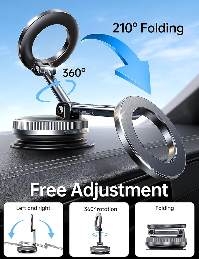 【Newest Vacuum Magnetic Phone Holder for Car Phone Holder Mount【Movable Vacuum Suction】 Magsafe Car Mount Cell Phone Holders for Your Car Accessories for Women Men for iPhone 17 16 -Black
