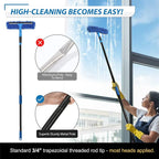 Professional 69'' Window Squeegee Cleaner Tool with Extension Pole, 2-in-1 Squeegee for Window Cleaning Kit with Scrubber and Rotating Head, 1 Blade 2 Scrubber