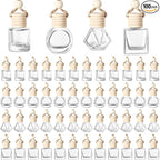BOTO 100 Pcs Oil Air Freshener Diffuser with Wooden Cap Empty Essential Diffuser Aromatherapy Car Fresheners Clear Car Fragrance Holder Pendant Aesthetic Decor Hanging Perfume Bottle (Various Style)