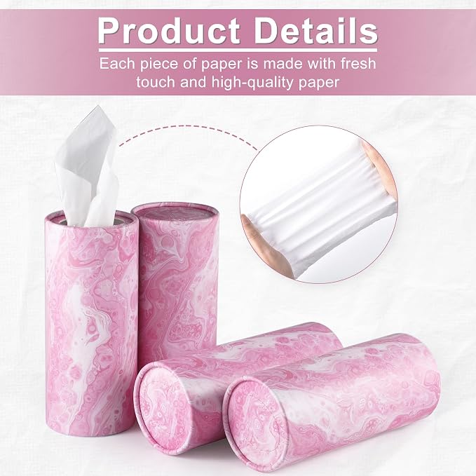 Car Tissue Holder, 4 Pack Car Cup Holder Facial Tissues with Travel Tissue Bag, Quick and Convenient Flower Combination Car Tissue Box(4 Canisters/200 Tissues) Pink