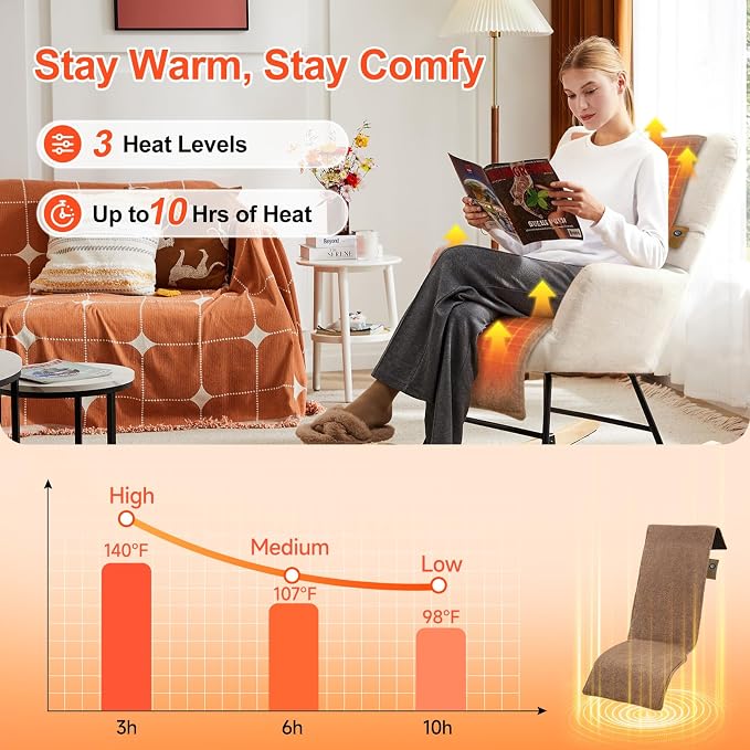 Heated Seat Pad & Cushion with Carbon Nanofiber Heating, NTC Temperature Sensing, 3S Fast Heat, 10-Hour Battery Life, Soft & Anti-Slip, Ideal for Office, Home, Stadium & Outdoor Use