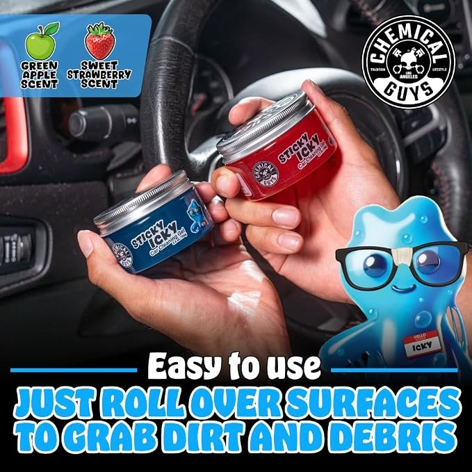 Sticky Icky Car Cleaning Gel, Green Apple & Sweet Strawberry Scent - Detailing Kit, Car Dust Crevice Cleaner, Slime Auto Air Vent, Cleaning Putty For Keyboard Cleaner (2 Pack) - CJK1002