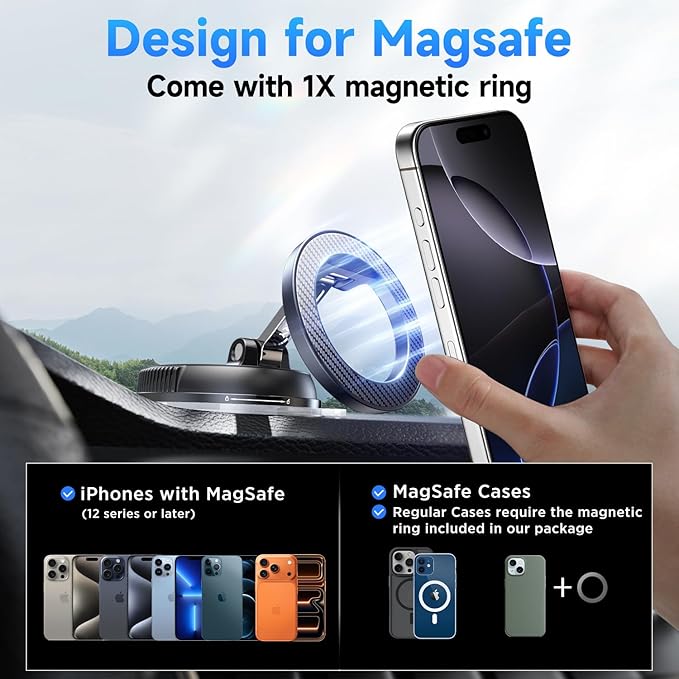 Car Phone Holder for Magsafe [78+LBS Strongest Suction & 2400gf Magnetic] 360° Adjustable Car Phone Mount, Phone Holders for Your Car for iPhone 17-12 Pro Max Plus Air, Carbon Fiber