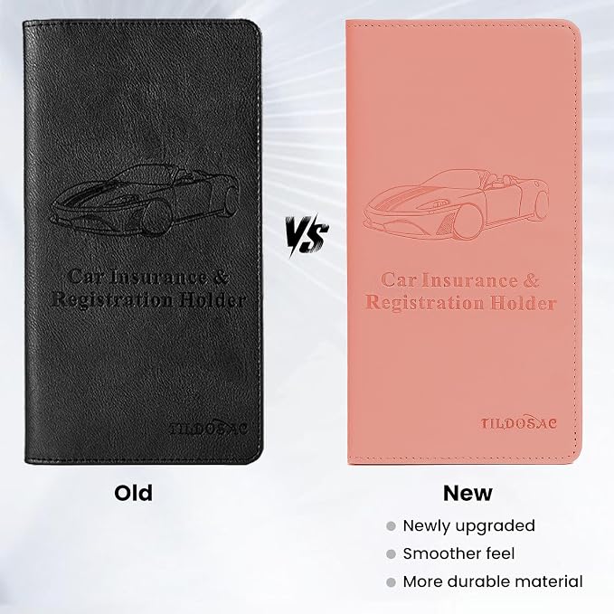 Car Registration & Insurance Card Holder Leather Auto Glove Box Organizer Document Wallet with Magnetic Shut