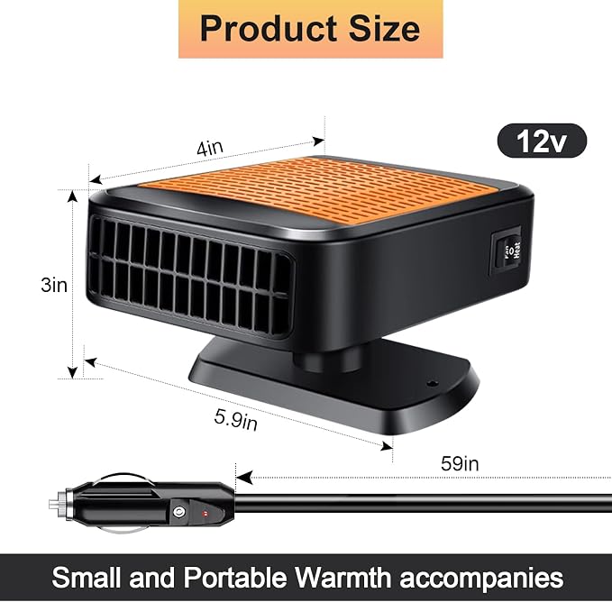 2026 New Upgraded Car Heater, Portable Car Heater, 12V Car Heater Portable,Car Defroster Windshield Heater Plug In Car Heater Windshield Defogger with 360° Rotation Car Heaters for Vehicle