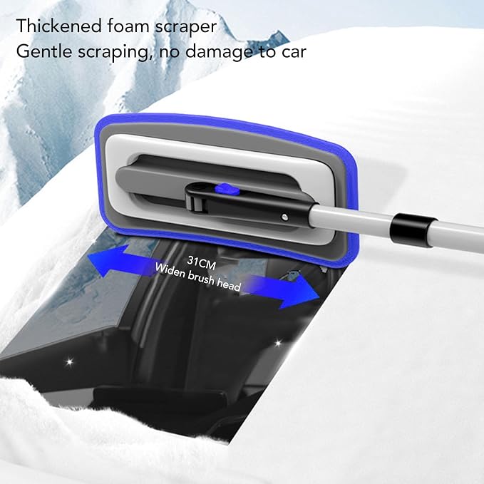 Snow Brush and Detachable Ice Scraper,Car Snow Scrapers Aluminium Alloy Ergonomic Handle Efficient Snow Removal Snow Broom Ice Scraper for Car Windshield (Blue)