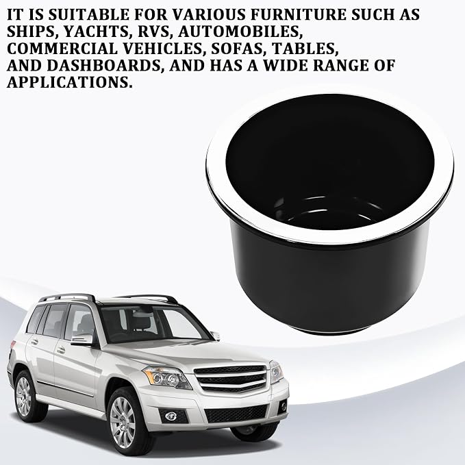 2PCS Black Plastic Cup Holder Insert for Couch Car Boat RV Golf Cart Truck Fixing Water Cups and Drinks, Universal Drop in Cupholder Expander Adapter for 2.8" to 3.7" Cups Base