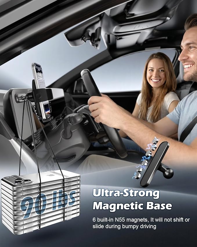 for Hyundai Ioniq 5 Magnetic Phone Mount, Wide Clamp for 4-7.2 inch Smartphones, Metal Dashboard Phone Holder for 2022-2025 Ioniq5 2026 Ioniq 9, 2024-2026 Sonata Kona & 2025-2026 Tucson