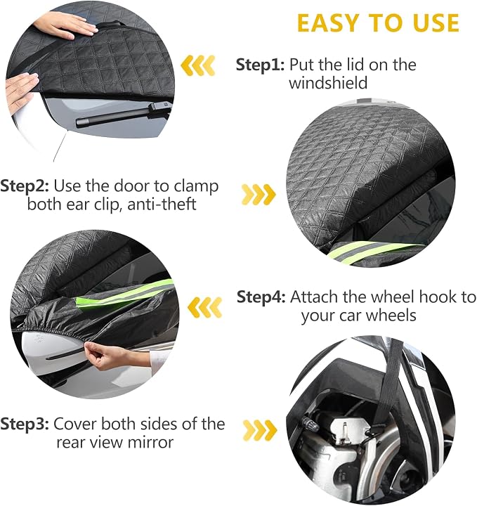 Car Windshield Cover for Ice and Snow Magnetic Car Anti-Snow Cover for SUV Truck 4-Layer for All-Weather Automotive Frost Snow Covers with Mirror Protectors, Fits Most Cars
