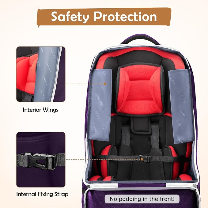 Padded Carseat Travel Bag for Airplane, Car Seat Travel Backpack with Shoulder Straps, Gate Check Car Seat Bags for Air Travel, Toddler Airplane Travel Essentials