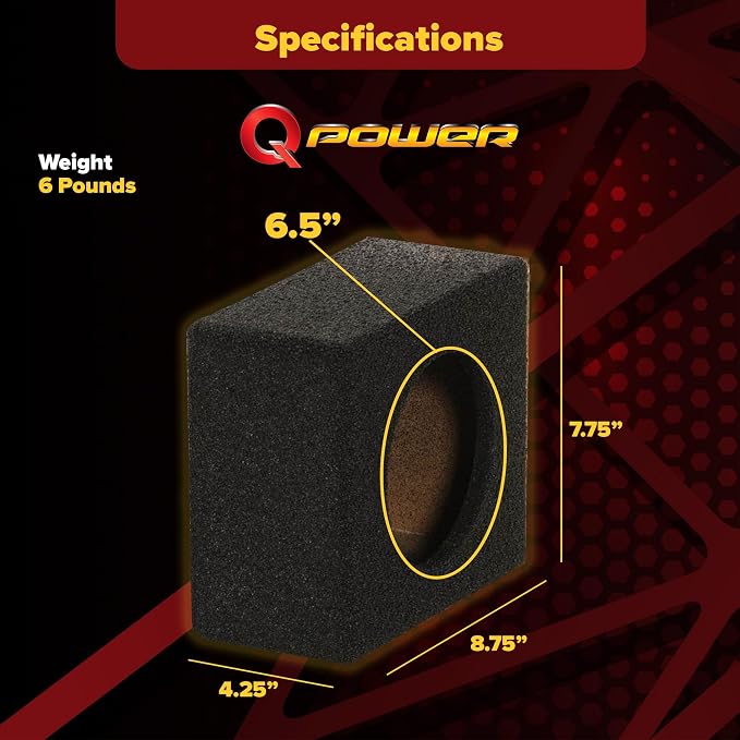 QBomb QBTW6.5 Single 6.50 Inch Heavy Duty MDF Material Car Audio Speaker Enclosure Boxes with Bedliner Spray Coating Finish, 2 Pack