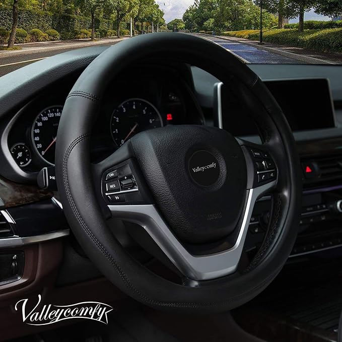 Microfiber Leather Steering Wheel Cover Universal 15 inch (Black)