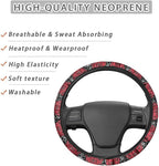 Car Steering Wheel Covers Sweat Absorption Comfort Grip for Men | Skull Bat Red Print, Halloween Decor, Car SUV Sedans Interior Accessories, Steering Wheel Protection Sweat Absorption