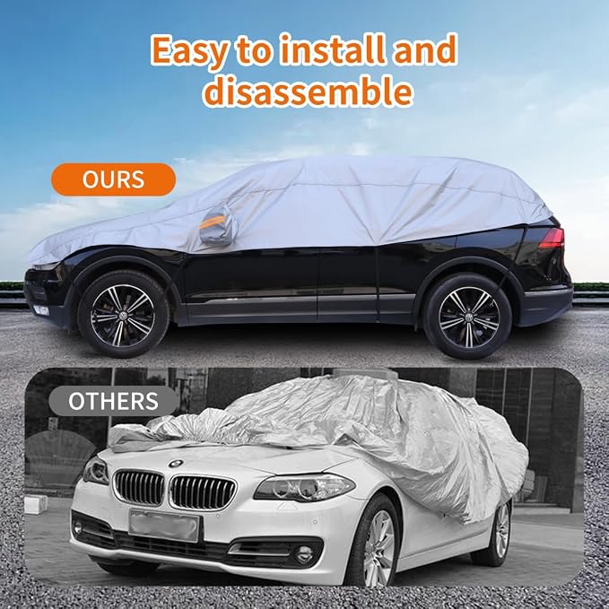 Half Car Cover, Windshield Cover for Ice and Snow with Cotton Liner, Hail Protector Car Cover Waterproof All Weather for Snow, Sun, Rain, Dust, UV Protection Fit SUV M
