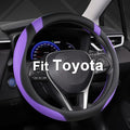 Customized Auto Car Steering Wheel Cover for Toyota Rav4 Corolla Camry Highlander (Black+Purple-Standard Size)