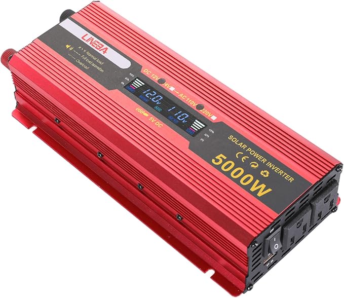 5000 Watt Red Power Inverter with LED Display,Dual AC Outlets,USB Port, 12V DC to 110V AC Converter Car Power Inverter for Vehicles, Car, RV, Truck, Off Grid Solar System, Outdoor Camping