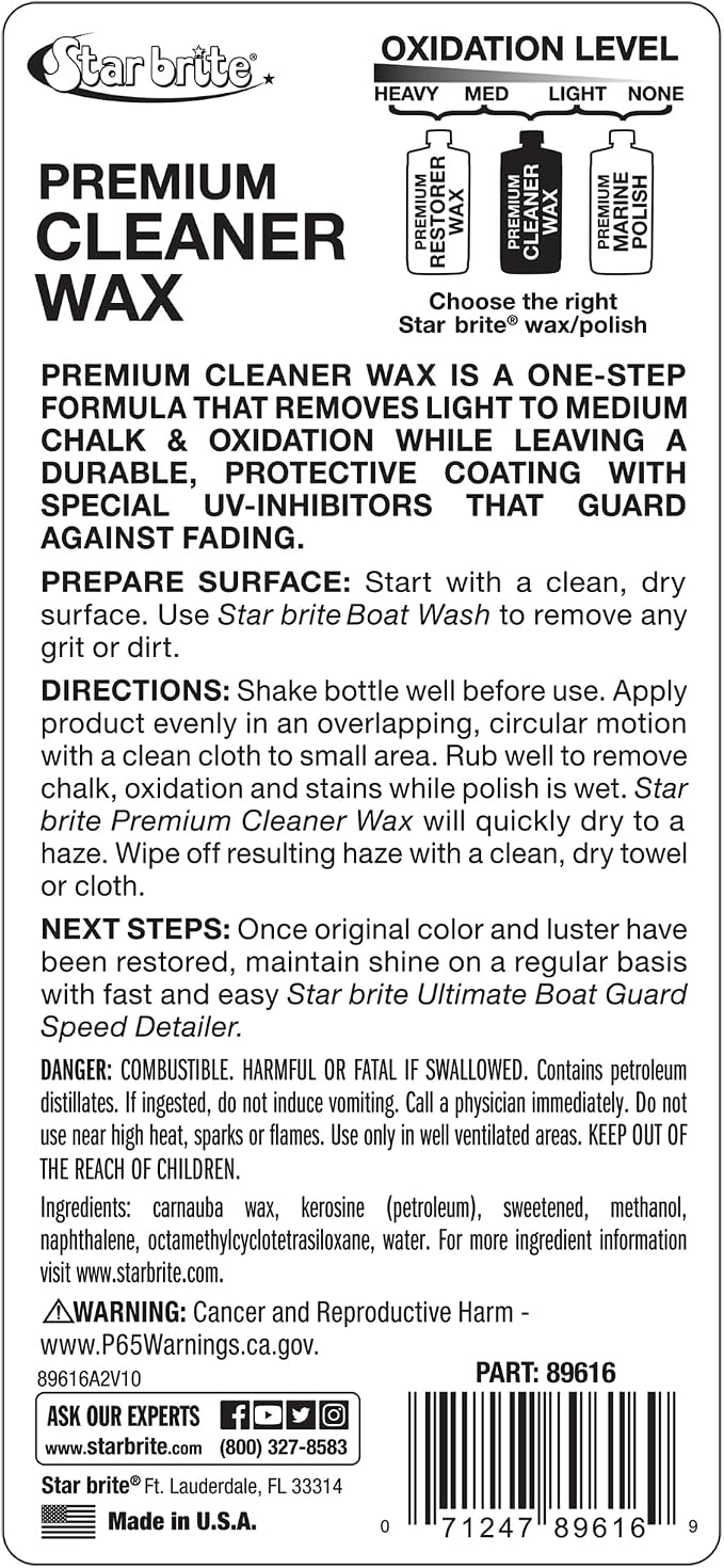One-Step Cleaner Wax with UV Protection - Removes Chalk & Oxidation from Fiberglass, Metals & Painted Surfaces