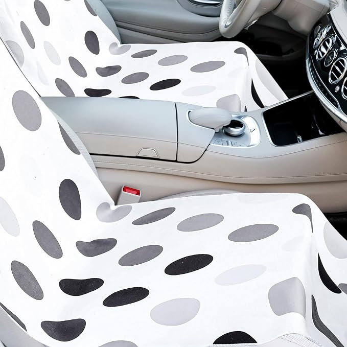 Car Seat Towel Covers with Storage Bag, 63 x 32 Inch Universal Non Slip Waterproof Sweat Protector for Car Truck, Gym Swimming Running, Machine Washable(2 Pack,Black and Gray Dots)