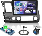 5GHz-WiFi 2G+64G Car Stereo for Honda Civic 2006 2007 2008 2009 2010 2011 with Wireless Carplay Android Auto, 10.1" Touchscreen Android 15 Car Radio Support Bluetooth EQ GPS USB AHD Backup Camera