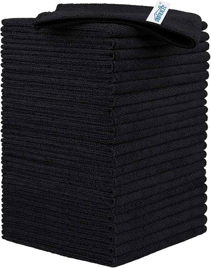 Black Microfiber Cleaning Cloth, 24 Pack Cleaning Towels for Kitchen, Lint Free, Scratch-Free, Highly Absorbent, and Reusable Cleaning Rags for House, Window and Glass, Cars, 11.5 X11.5 inch