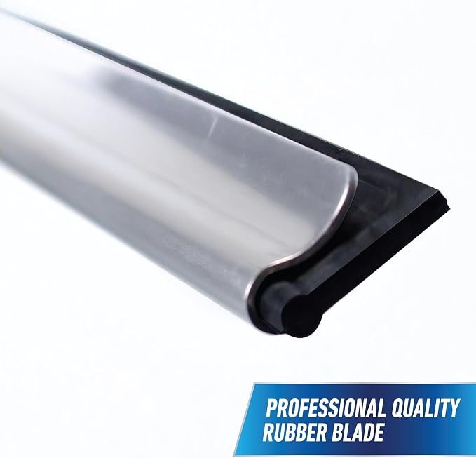 Professional Connect and Clean 12” Performance Squeegee for Glass and Window Care with Replacement Rubber, Heavy Duty Cleaning Supplies with Streak-Free Results, Handheld Household Cleaner Tool