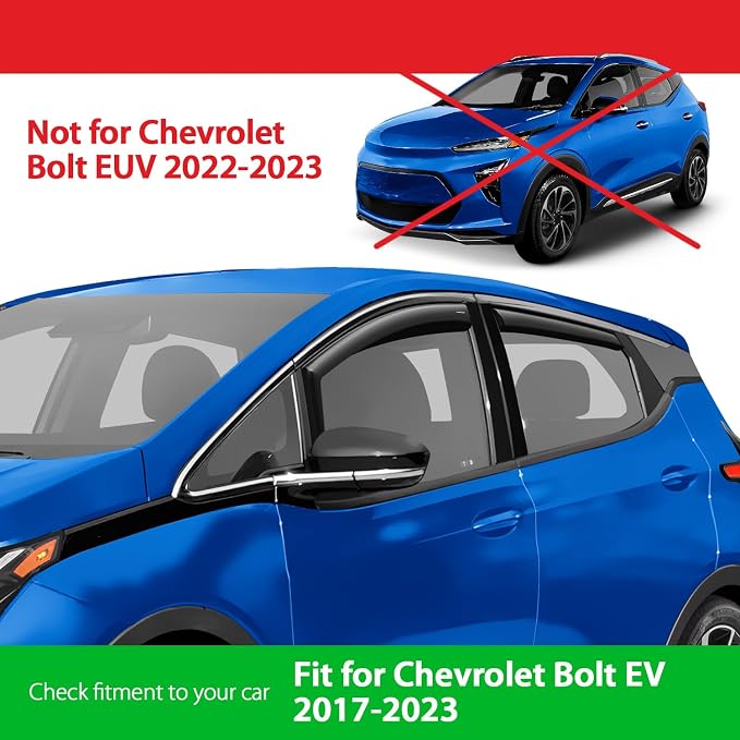 Goodyear Shatterproof in-Channel Window Deflectors for Chevrolet (Chevy) Bolt EV 2017-2023, Rain Guards, Window Visors for Cars, Vent Deflector, Car Accessories, 4 pcs - GY008512