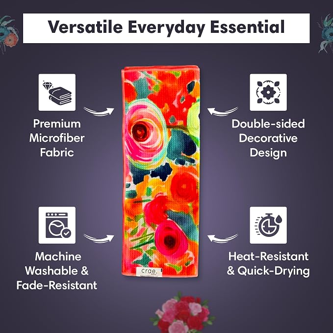 crae. Double Sided Microfiber Hand Towels, 17x27 Inches Waffle Design Kitchen Towels Set, Durable & Soft Fast Drying Hand Wash Cloth and Dishcloth Perfect for Everyday (Pia & Fonnie - Black/Pink)