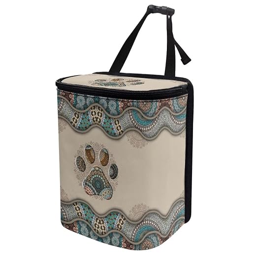 Boho Paws Print Car Trash Can with Lid, Leak Proof Auto Trash Bag Hanging Vehicle Garbage Can Multipurpose Storage Container for Back Seat Road Trip