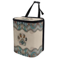 Boho Paws Print Car Trash Can with Lid, Leak Proof Auto Trash Bag Hanging Vehicle Garbage Can Multipurpose Storage Container for Back Seat Road Trip