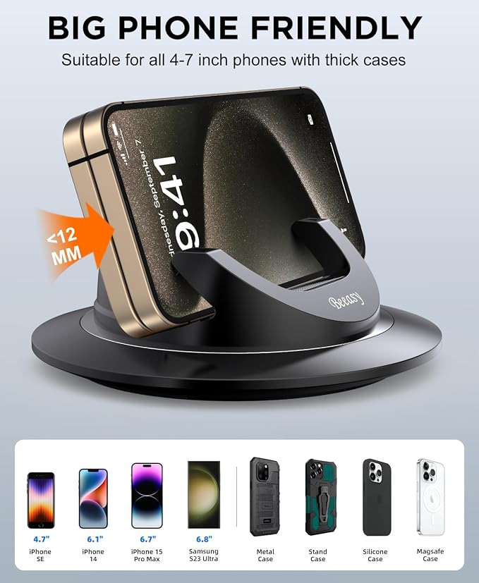 Dashboard Cell Phone Holder for Your Car, Car Phone Holder with 360°Rotatable Silicone Non-Slip, Universal Car Phone Mount for iPhone 17/16/15/14,Samsung, Google Pixel, All Smartphones and GPS