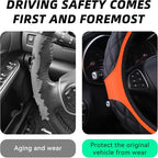 15 Inch Car Leather Steering Wheel Cover, Automotive Accessories Elastic Breathable Anti-Slip Soft Wheel Protector Fits Men and Women, Suitable for SUVs, Trucks, Vehicles and RVs (Orange)