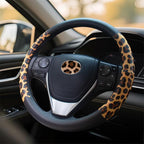 Universal Leather Leopard Cheetah Steering Wheel Cover Women 14.5-15 inch Leopard car Accessories Western Anime Brown Cute Wheel Cover Hip Hop Anti-Slip Car Protecter for Men