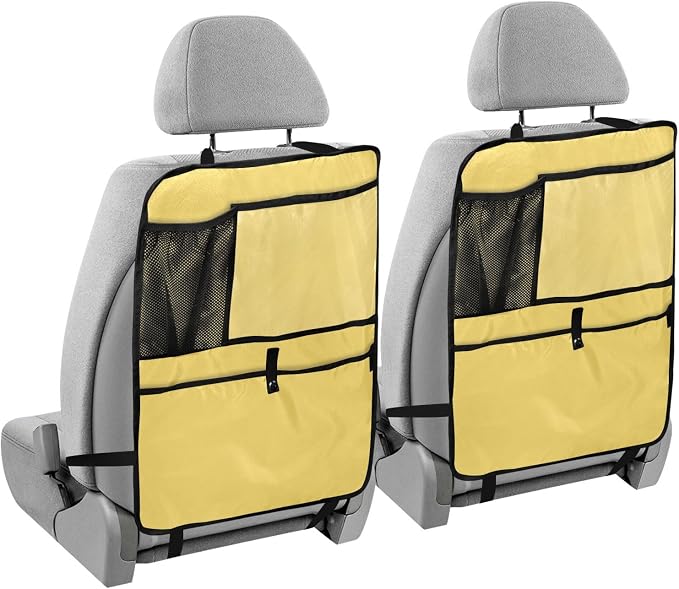 Lemon Yellow Car Seat Organizer for Kids Backseat Kick Mat with Adjustable Strap Back of Seat Protectors for Cars Vehicle SUV 1 Pcs