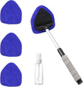 Car Windshield Cleaning Tool, Car Windshield Window Cleaner, Auto Window Glass Cleaning Kit with Extendable Handle & Reusable Microfiber Pad & Spray Bottle, Universal Car Accessories (Blue)