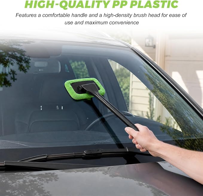 Car Windshield Cleaning Tool, Detachable Window Cleaner with Reusable Microfiber Pads & Spray Bottle, Glass Wiper Windshield Detailing Cleaning Kit for Most Cars Trucks SUVs