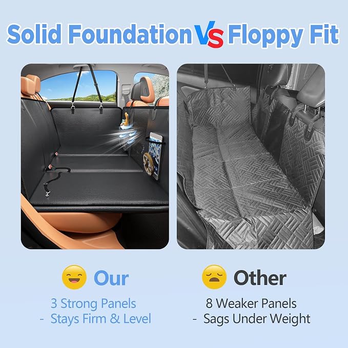Back Seat Extender for Dogs, PU Leather Dog Car Seat Cover for Back Seat with Hard Bottom, 100% Waterproof, Scratch Proof and Anti Slip Dog Hammock for Cars and SUVs, Holds 400 lbs