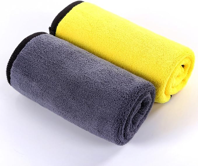 Ultrasoft, Large, Thick and Quick Drying Car Microfiber Cleaning Towel 800GSM Polishing Waxing Auto Detailing Towel Cloth (6pack,16 x 16inches) (Grey-Yellow)