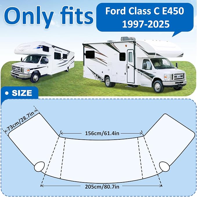 RV Windshield Cover Compatible with Ford E450 Class C 1997-2025 RV Front Window 4 Layers Class C Motorhome Cover 27 Foot Temperature Control Sunshade/Snow Cover Upgraded Strong Magnet