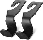 Purse Hook for Car Seat Headrest, Car Purse Holder Leather Vehicle Storage Organizer for Handbags, Groceries, 2Pack Black