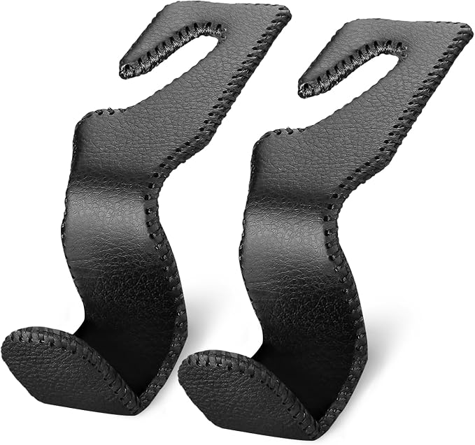 Purse Hook for Car Seat Headrest, Car Purse Holder Leather Vehicle Storage Organizer for Handbags, Groceries, 2Pack Black
