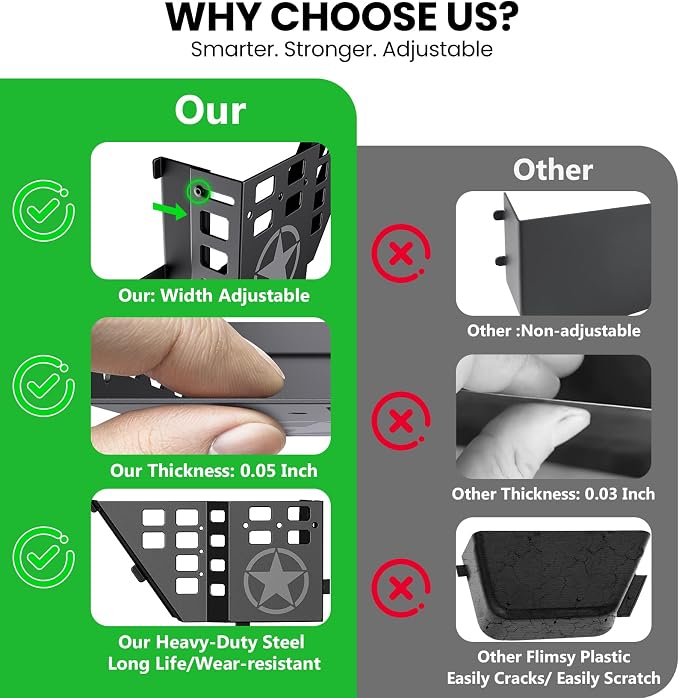 Updated Metal Front Door Storage Box Pockets Fit for JK JKU Wrangler, Adjustable Side Insert Organizer Box for Wrangler JK JKU 2007 2008 2009 2010 2011-2018 Interior Door Storage Accessories 2PCS