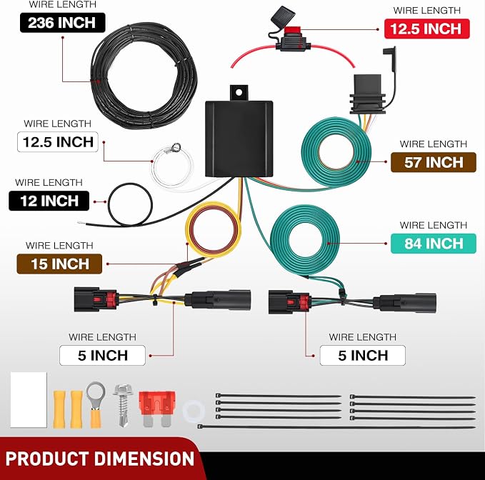 4 Pin Trailer Wiring Kit 56327 Vehicle Standard 4 Way Connector Custom for 2015 2016 2017 2018 2019 2020 2021 2022 2023 2024 Ford Transit-150, Transit-250, Transit-350, E-Transit Hitch