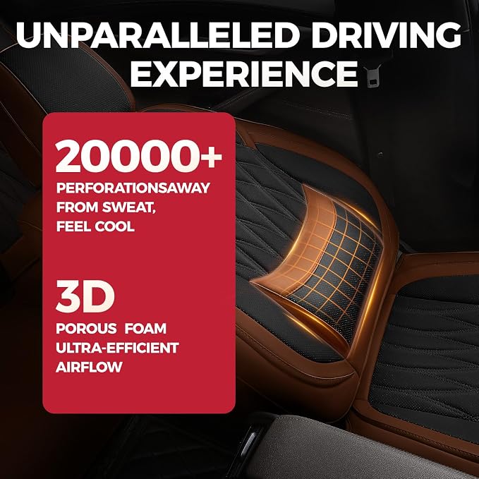 Car Seat Covers Front Seats - Luxury Breathable Waterproof Faux Leather Car Seat Cover Protectors with Lumbar Support, Universal Fit for Most 5 Seats Vehicles Sedans Hatchbacks, Black Brown