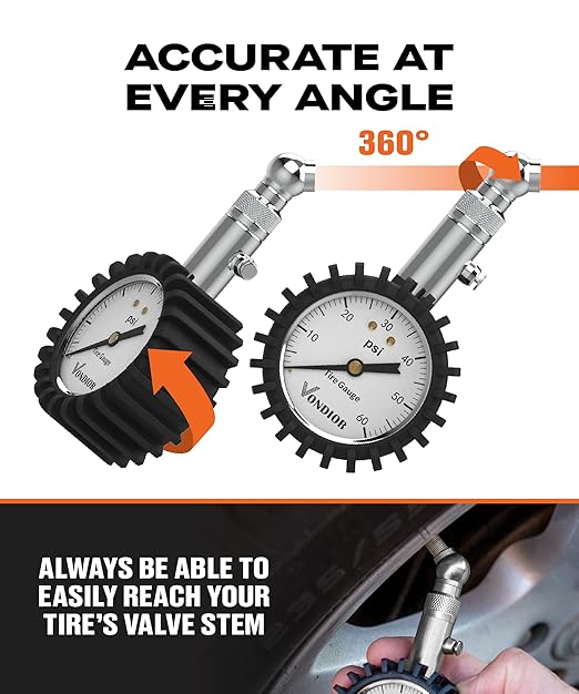 Tire Pressure Gauge - (0-60 PSI) Heavy Duty, Certified ANSI Accurate with Large 2 Inch Easy to Read Glow Dial, Low - High Air Pressure Gauge. Tire Gauge for Car and Trucks Tires by