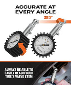 Tire Pressure Gauge - (0-60 PSI) Heavy Duty, Certified ANSI Accurate with Large 2 Inch Easy to Read Glow Dial, Low - High Air Pressure Gauge. Tire Gauge for Car and Trucks Tires by