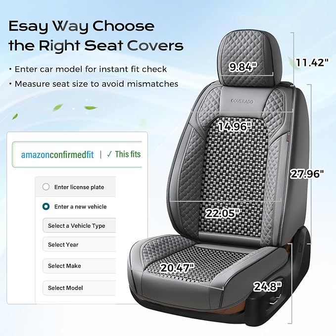 Coverado Seat Covers Full Set, 5 Seats Universal Seat Covers for Cars, Gray Car Seat Covers Front Seats Back Seat Cover, Breathable Car Seat Cushion, Leather Seat Cover Seat Protector Fit Most Cars