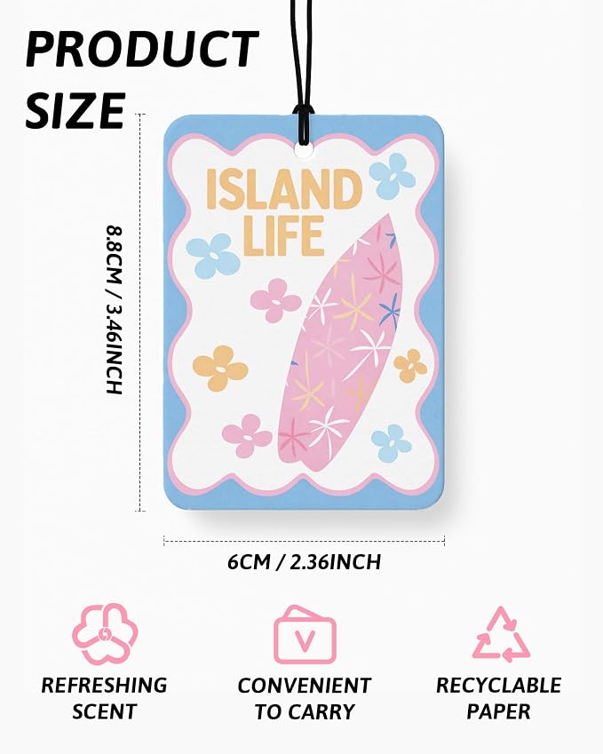 Summer Coastal Beach Car Air Freshener 4 Pcs Coconut Scented, Cute Nautical Car Accessories Mirror Decor for Women, Girly Beachy Hanging Air Freshener for Cars Closet Drawer Books