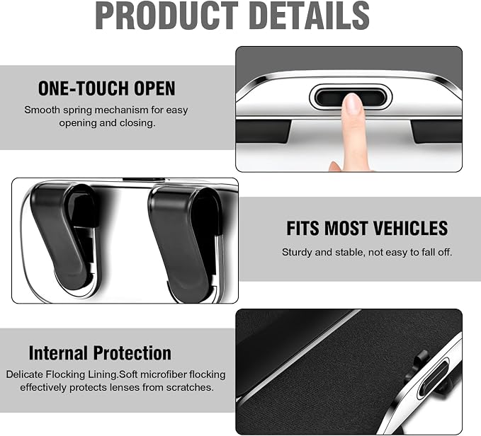 Sunglasses Holder for Car Sun Visor – Soft Vehicle Interior Glasses Organizer Box Accessories,Protective Automotive Eyeglasses Storage Case Hanger,Universal for SUV Sedan Truck (Gray)
