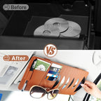 Sun Visor CD Case Holder for Car - Multi-Function Visor Organizer with CD/DVD Storage, Eyeglass Clip, Card Slots & Pen Holder, Durable Leather Car Accessories (Orange)
